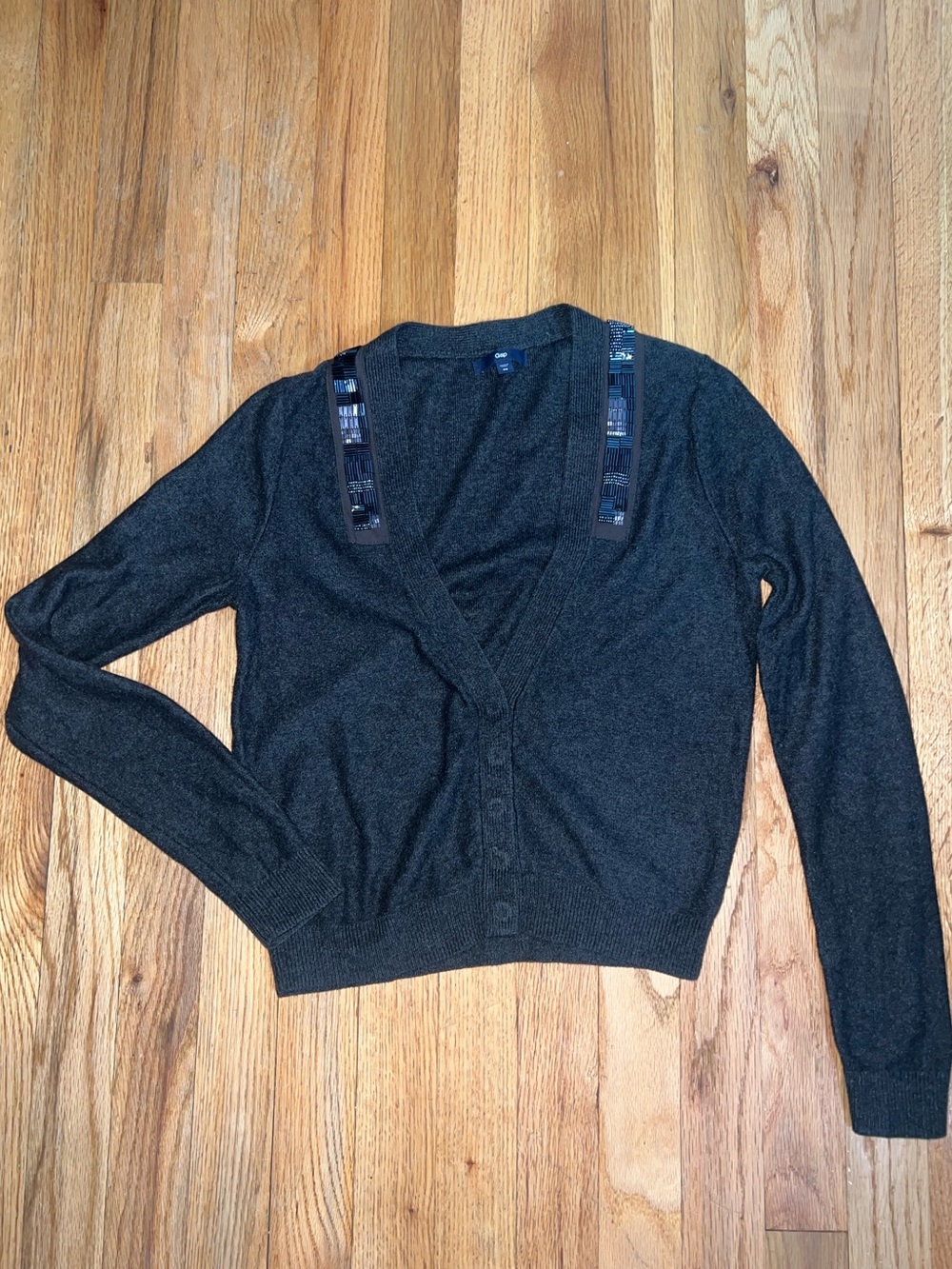 GAP Grey V-Neck Button Cardigan with Sequin Shoulder Detail